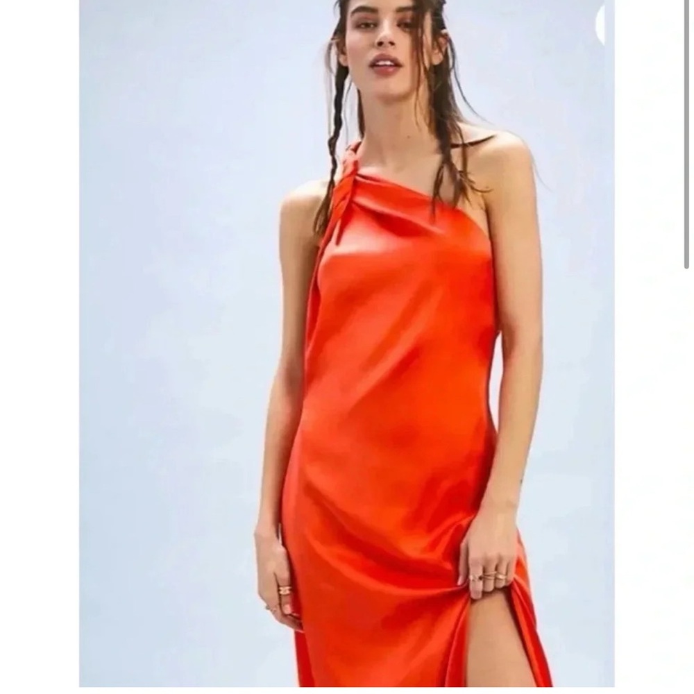 Free People Victoria Maxi Dress One Shoulder Slit Cocktail Party in Orange Red F
